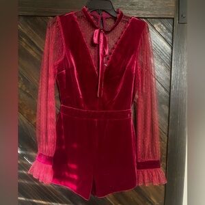 Vici velvet and chiffon long sleeve romper w/ lace 
Berry color, size small, NWT